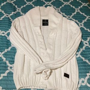 white button down sweater